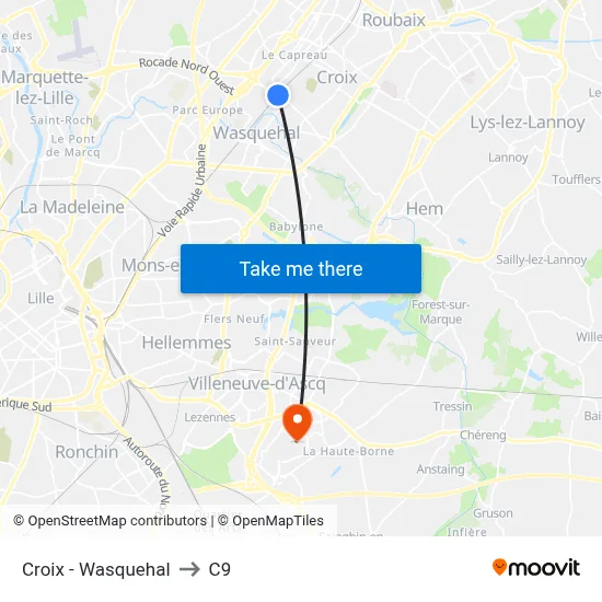 Croix - Wasquehal to C9 map