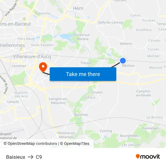 Baisieux to C9 map