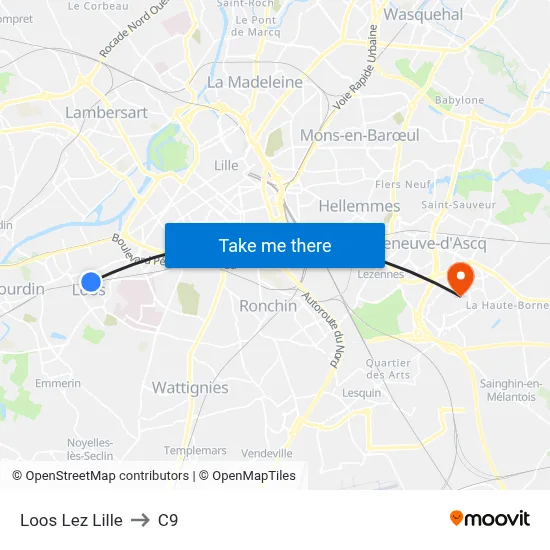 Loos Lez Lille to C9 map
