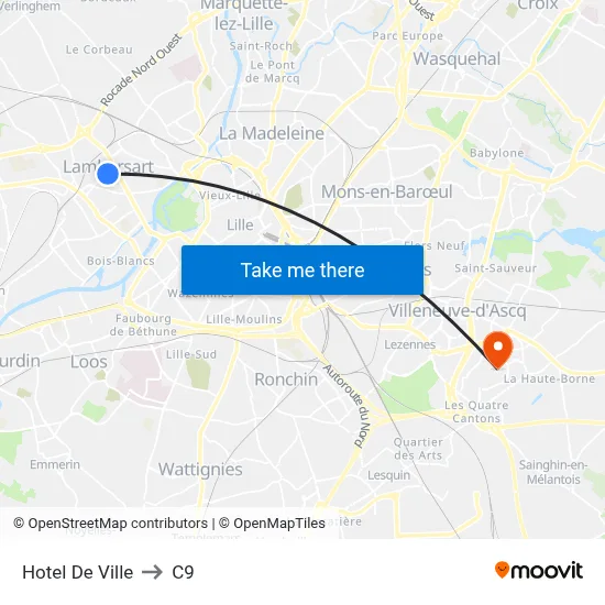 Hotel De Ville to C9 map