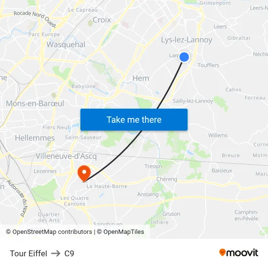 Tour Eiffel to C9 map