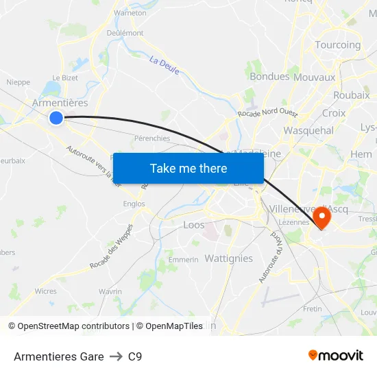 Armentieres Gare to C9 map