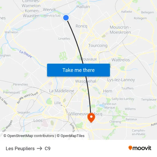 Les Peupliers to C9 map