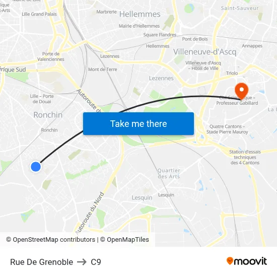 Rue De Grenoble to C9 map