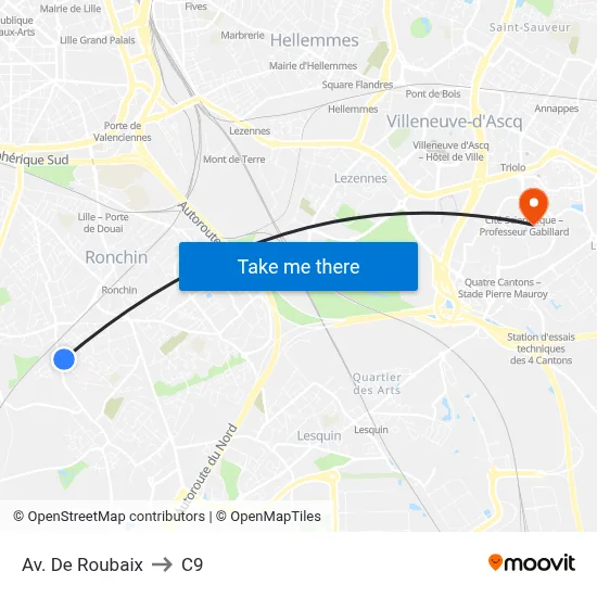 Av. De  Roubaix to C9 map