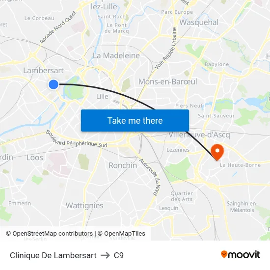 Clinique De Lambersart to C9 map