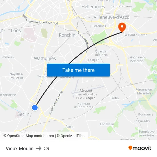 Vieux Moulin to C9 map