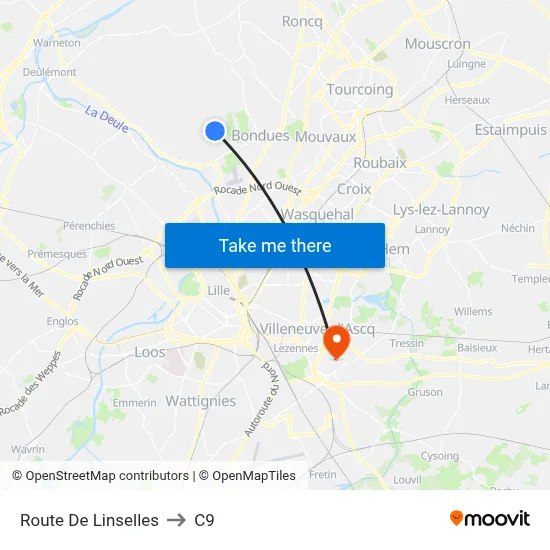 Route De Linselles to C9 map