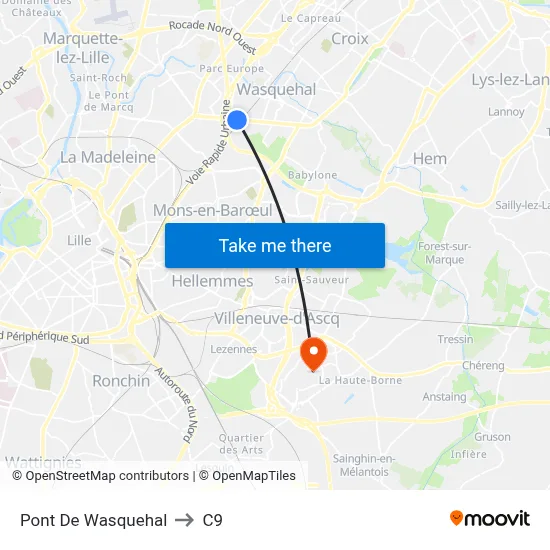 Pont De Wasquehal to C9 map