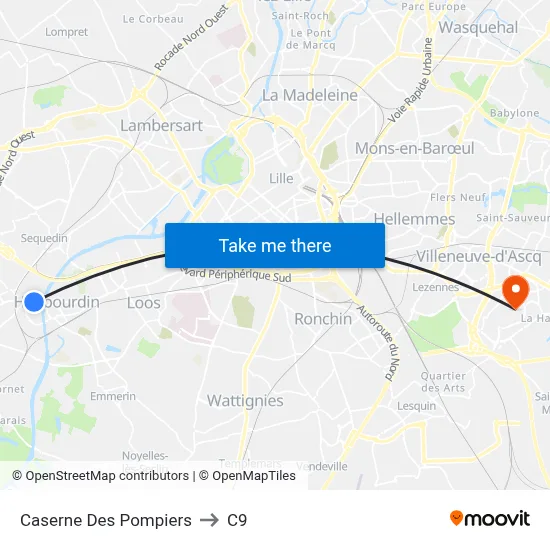 Caserne Des Pompiers to C9 map