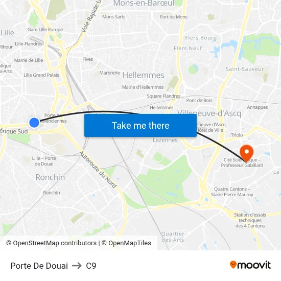 Porte De Douai to C9 map