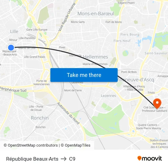 République Beaux-Arts to C9 map
