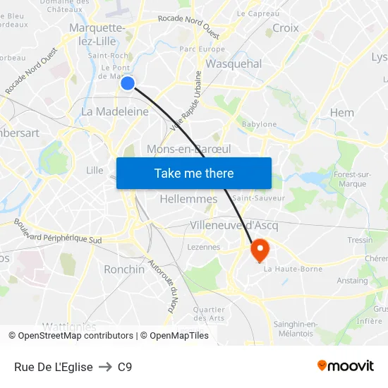 Rue De L'Eglise to C9 map
