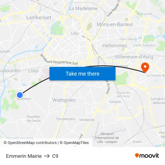 Emmerin Mairie to C9 map