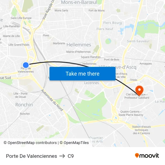 Porte De Valenciennes to C9 map