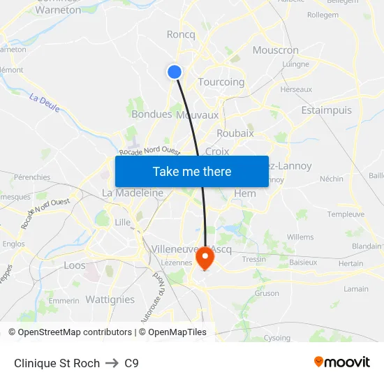 Clinique St Roch to C9 map
