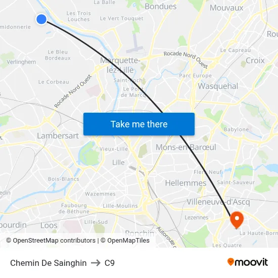 Chemin De Sainghin to C9 map