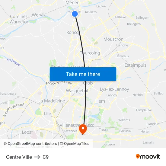 Centre Ville to C9 map