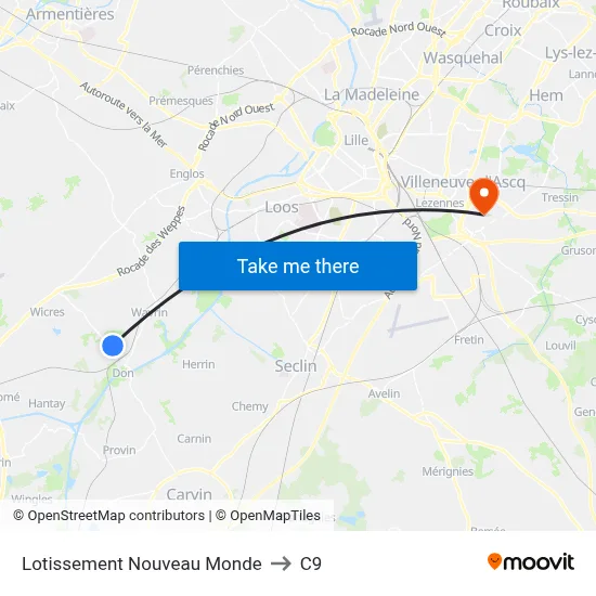 Lotissement Nouveau Monde to C9 map