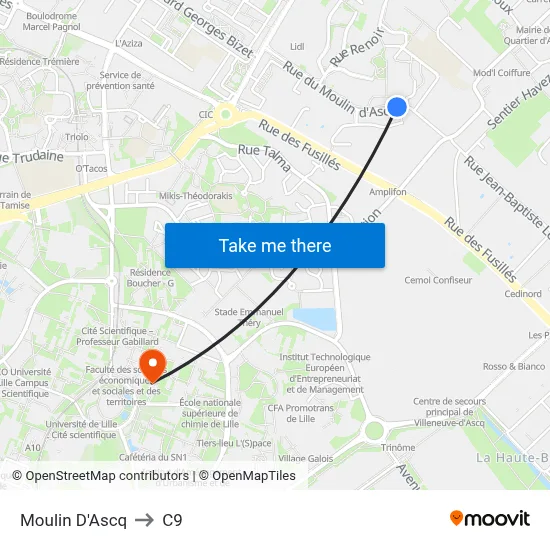 Moulin D'Ascq to C9 map