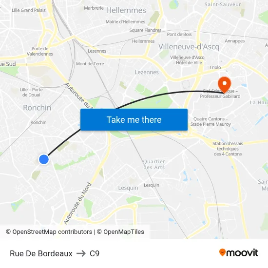 Rue De Bordeaux to C9 map