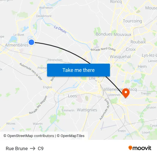 Rue Brune to C9 map