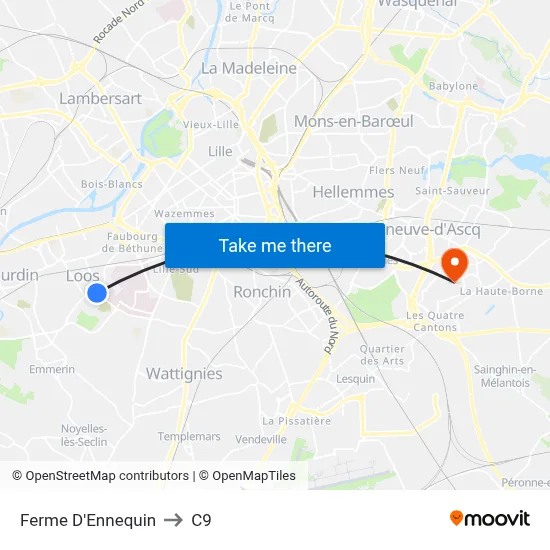 Ferme D'Ennequin to C9 map