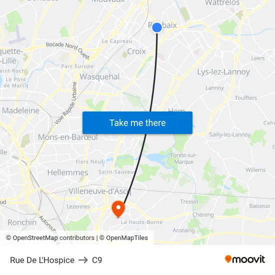 Rue De L'Hospice to C9 map