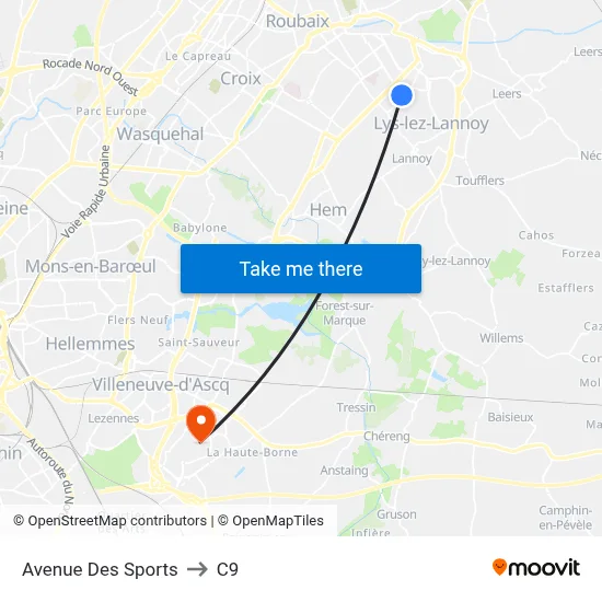 Avenue Des Sports to C9 map