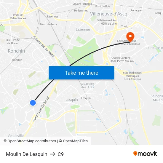 Moulin De Lesquin to C9 map
