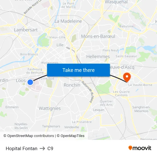 Hopital Fontan to C9 map
