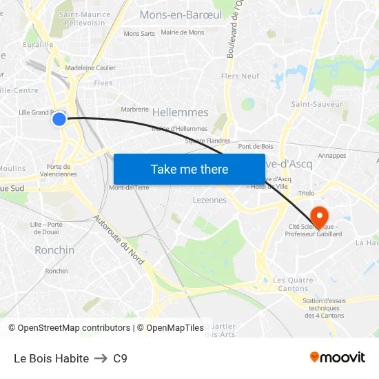 Le Bois Habite to C9 map