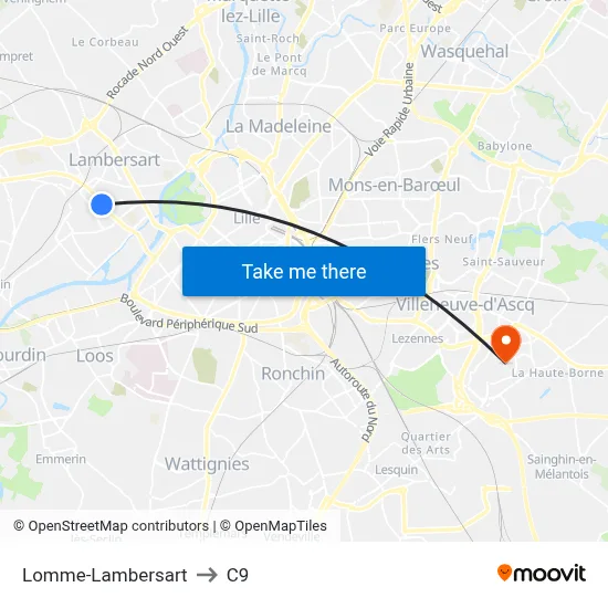 Lomme-Lambersart to C9 map