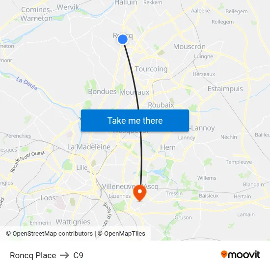 Roncq Place to C9 map