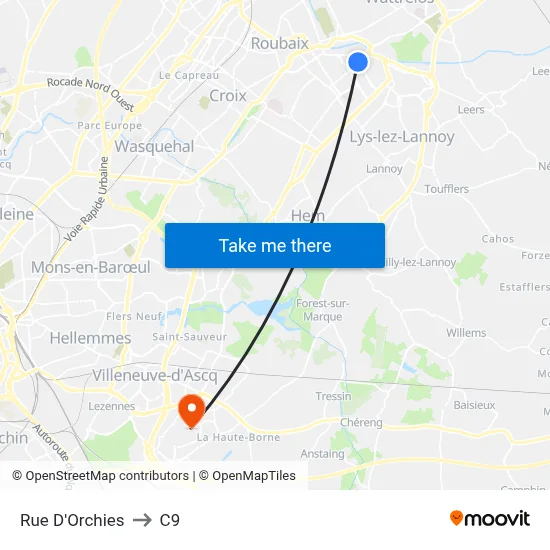 Rue D'Orchies to C9 map