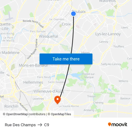 Rue Des Champs to C9 map