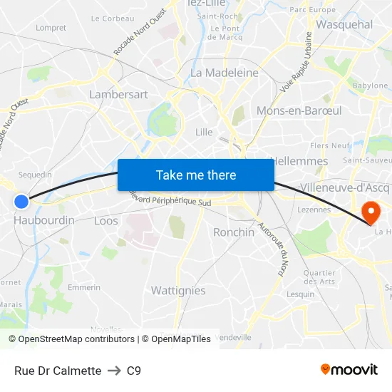 Rue Dr Calmette to C9 map