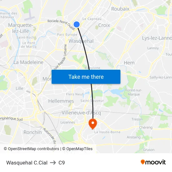 Wasquehal C.Cial to C9 map