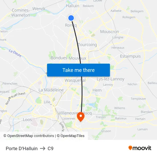 Porte D'Halluin to C9 map