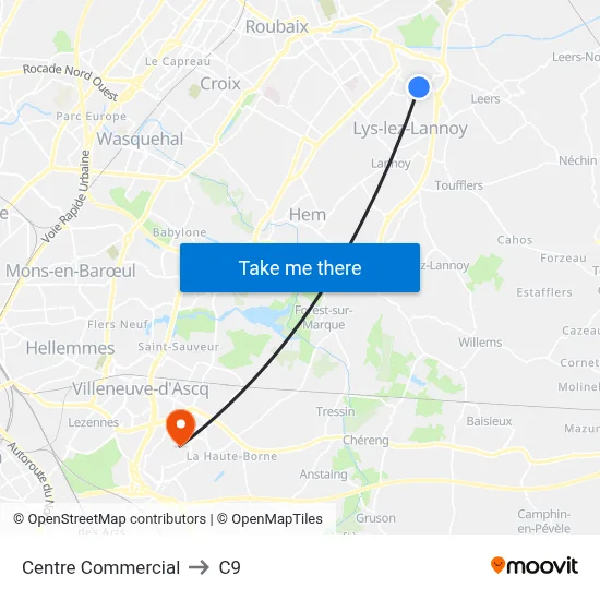 Centre Commercial to C9 map