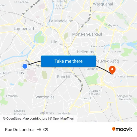 Rue De Londres to C9 map