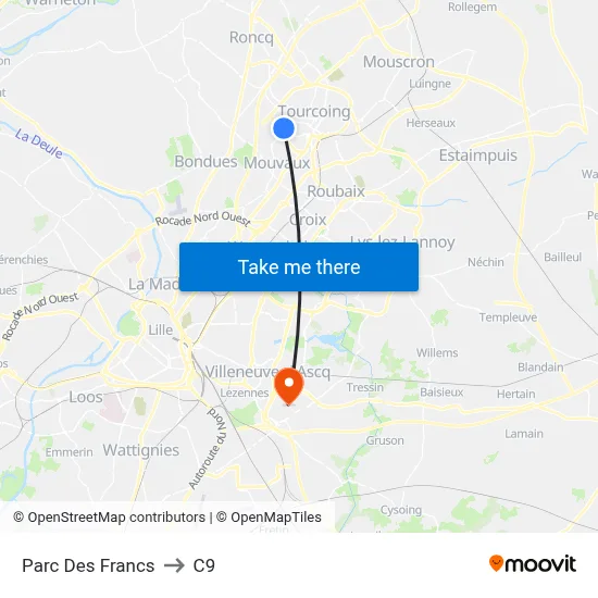 Parc Des Francs to C9 map