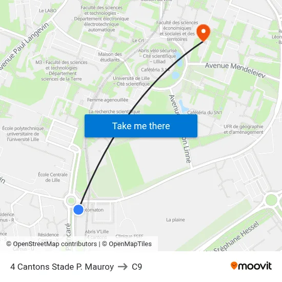 4 Cantons Stade P. Mauroy to C9 map