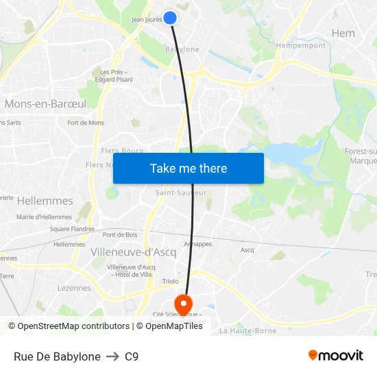Rue De Babylone to C9 map