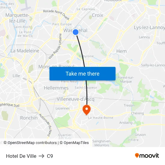 Hotel De Ville to C9 map