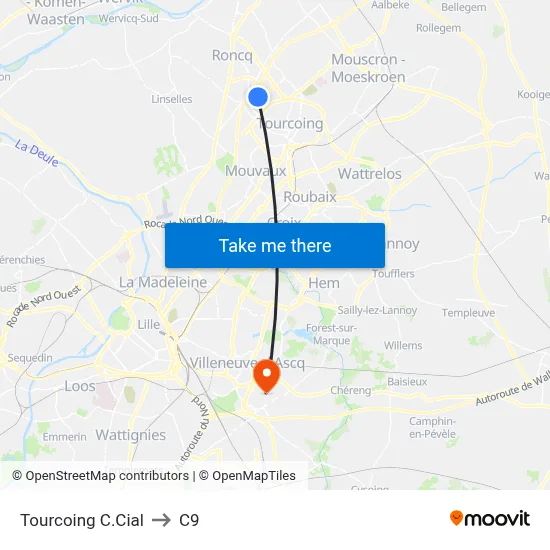 Tourcoing C.Cial to C9 map