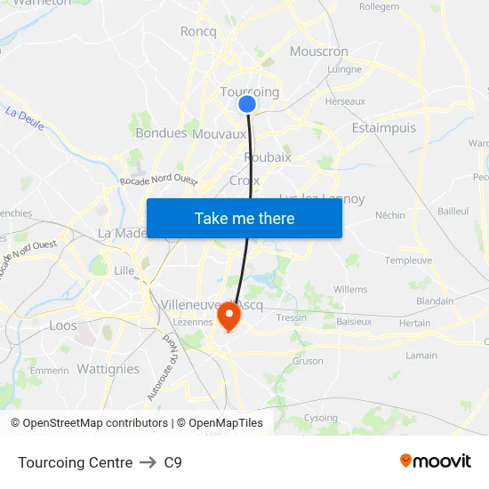 Tourcoing Centre to C9 map
