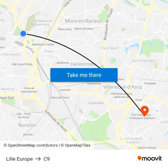 Lille Europe to C9 map