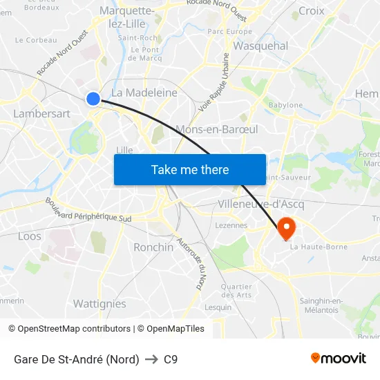 Gare De St-André (Nord) to C9 map
