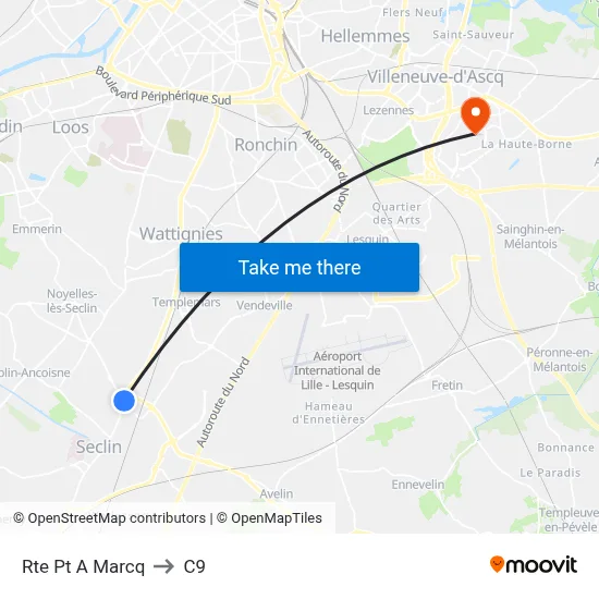 Rte Pt A Marcq to C9 map